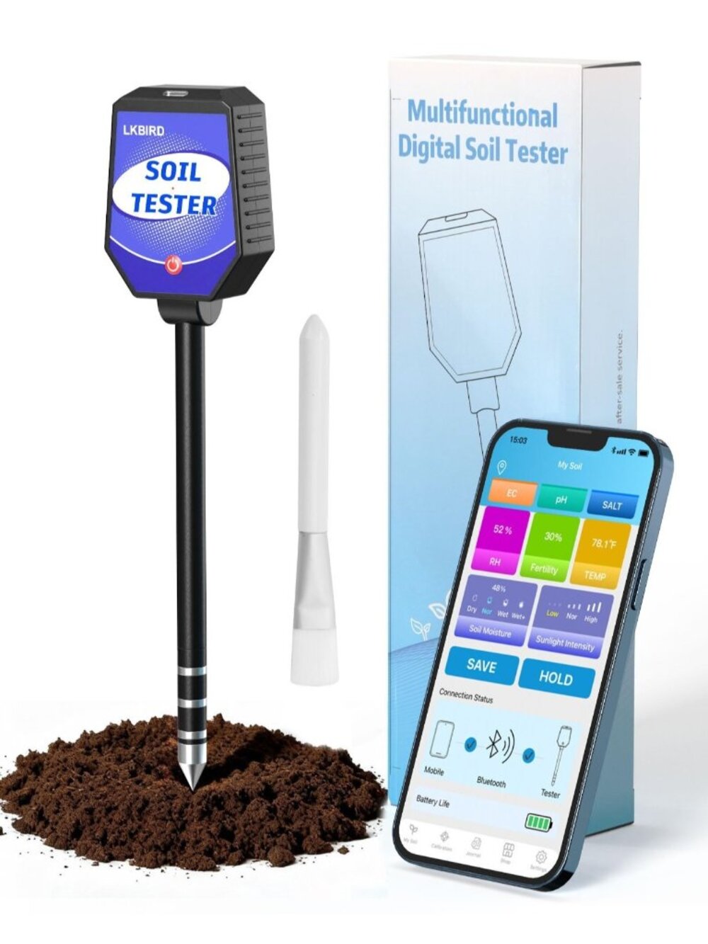 8-in-1 Soil Moisture Tester with APP Monitoring, Soil Moisture pH Meter, Light,